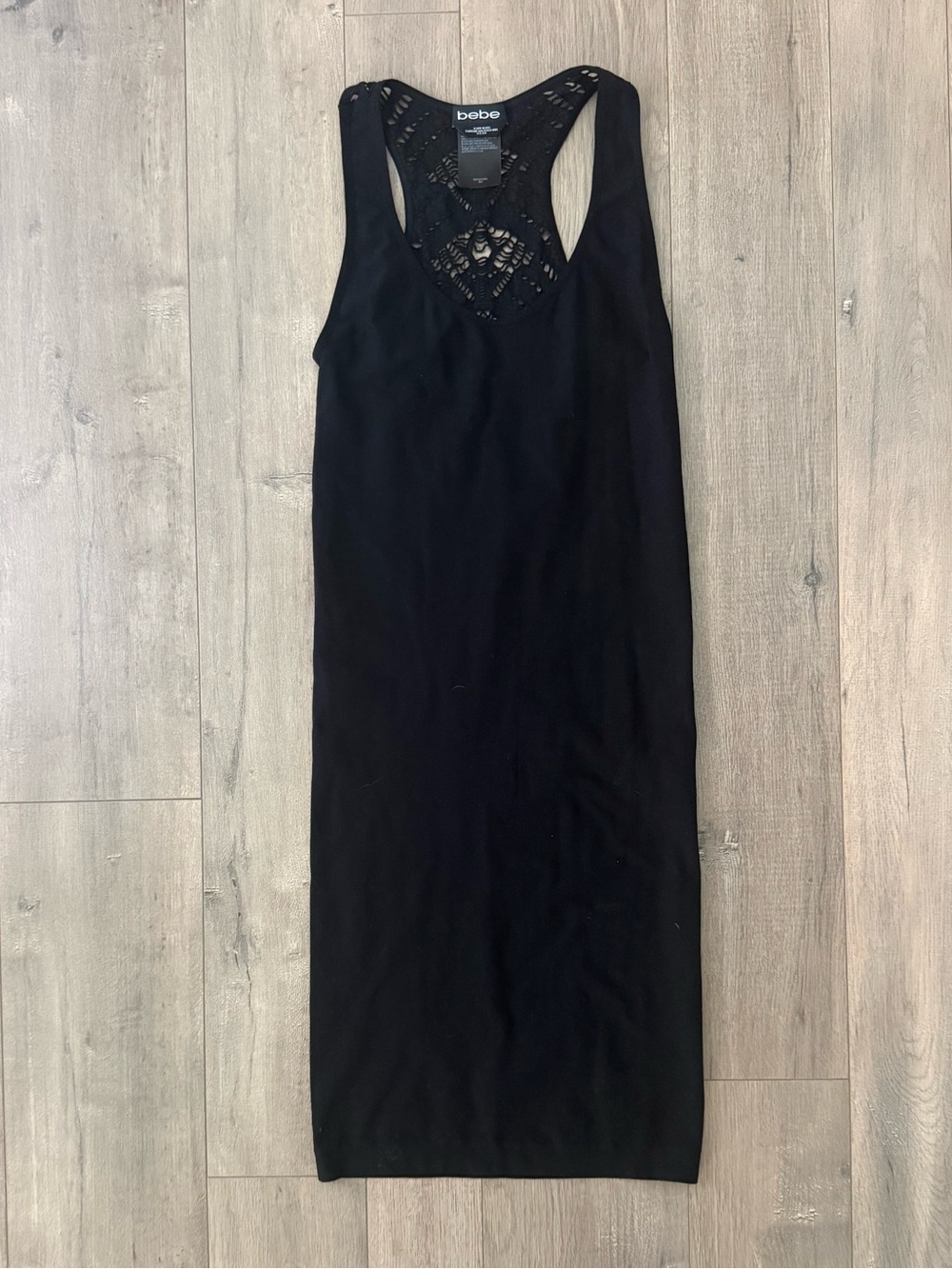 Bebe Black Racerback Midi Dress with Crochet Back